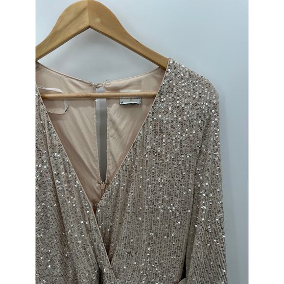 Arula Dress Women 2X Beige Sequin Shimmer Long Sleeve Maxi Gown Holiday Event - Picture 7 of 11